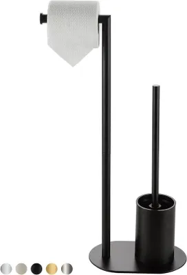 Image de Ensemble de salle de bains noir en acier inoxydable comprenant un porte-papier hygiénique, une brosse de toilettes et un support pour rouleaux de papier hygiénique