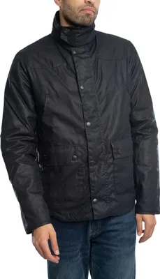 A man wearing a blue jacket and jeans, posing for a product shot.