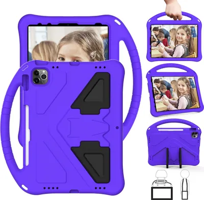 Obrázek produktu pro Dětské pouzdro pro iPad (2025) 11"/iPad (2022) 10,9", iPad A16, EVA lehké nárazuvzdorné pouzdro s skládacím stojánkem a rukojetí Fialová