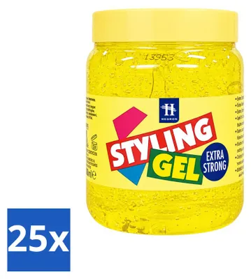 Immagine prodotto di 25 flaconi di gel per capelli Hegron Styling, extra forte, da 500 ml ciasuno. Confezione