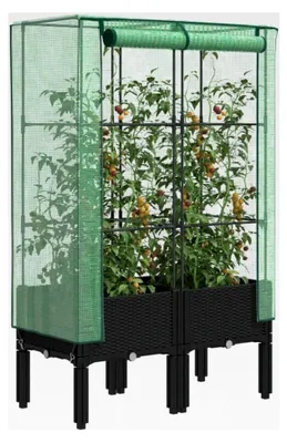 Produktbild von Hochbeet in Rattanoptik, 80 x 40 x 140 cm, Pflanzkasten für Blumen und Sukkulenten, Terrasse und Balkon