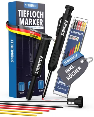 Produktbild von Tieflochmarker mit Köcher - Bohrlochmarker Baubleistift + 6 Minen Markiert im Bohrloch und in der Fuge, wo kein Bleistift hinkommt