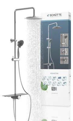 Duschsäule mit Regendusche, Handbrause, Ablage, Chrom/Schwarz