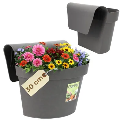 Produktbild von Geländertopf Balkon Hängeblumentopf mit Wasserspeicher Blumentopf zum Einhängen Balkon Blumentopf Anthrazit Balkongeländer Blumenkasten Geländerkasten Balkontopf