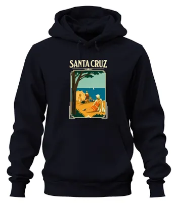 Obrázek produktu pro Santa Cruz, Kalifornie, pláž, slunce, léto, USA, pobřeží, mikina s kapucí, tmavě modrá, velikost S