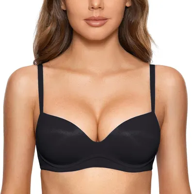 Produktbild von BH ohne Bügel für Damen, in Schwarz, mit tiefem Ausschnitt und verstellbarem Hakenverschluss am Rücken