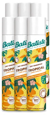 Imagen del producto de 6 unidades de champú seco Batiste Tropical, con aroma tropical, de 200 ml cada uno. Paquete económico