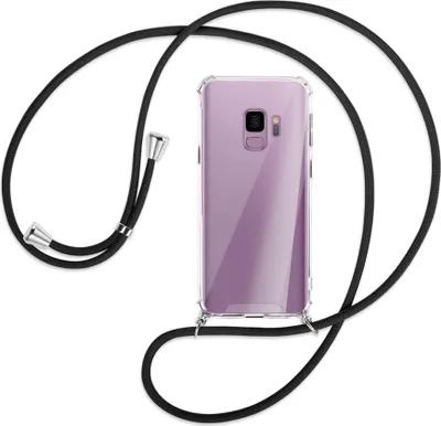 Produktbild von Handykette Backcover-Schutzhülle mit Band (Metall silberfarben) für Samsung Galaxy S9 - schwarz