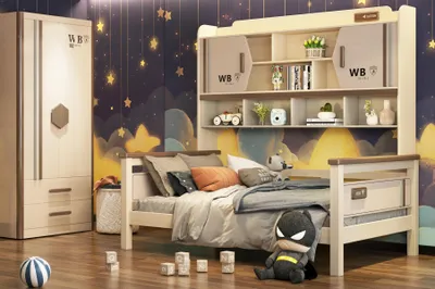 Productafbeelding van Kinderkamer set, 2-delig: hoogslaper en garderobekast, glanzende afwerking, meubels voor een tienerkamer