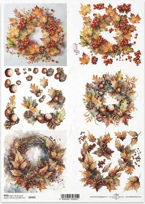 Produktbild von ITD Reispapier Decoupage Bastelpapier Serviettentechnik-R2493 3D-Herbstgirlanden