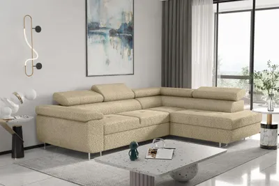 Produktbild von Ecksofa Sofa JADE Stoff Ascot Champagner mit Schlaffunktion Ottomane Rechts