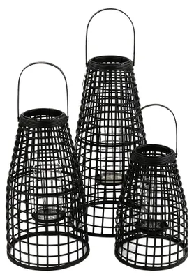 Produktbild von Pomax Skagen 3er-Set Laternen aus Bambus, Schwarz, Ø 27/30/33 x H 40/53/67 cm