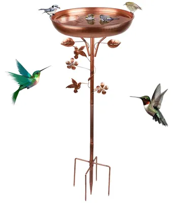 Produktbild von Vintage Stil Vogelbad aus Metall für den Außenbereich mit Futterstation