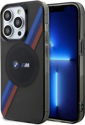 Produktbild von BMW Handyhülle für iPhone 14 Pro Max, MagSafe, Tricolor Stripes, Grau, Polycarbonat und TPU, Limitierte Edition, IMD-Technologie
