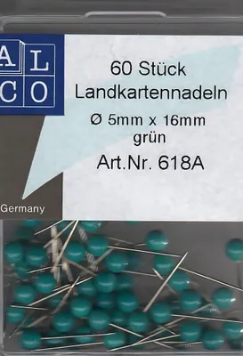 Produktbild von Landkartennadeln, grün 5 X 16 mm        SB-Dose à  60 Stück