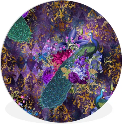 Produktbild von MuchoWow® Rundes Wandbild - Runde Bilder Muster - Pfau - Violett Ø 30 cm Kreis Wanddekoration Kunststoff - Wandkreis - Wandschmuck - Schlafzimmer - Bilder - Der Kreis - Kunst für die Wohnung - Plastik - Kunstdruck - Wandbild