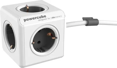 Produktbild von allocacoc PowerCube Extended Grau EU, 5x Steckdose und Verteiler, 230V Schuko, Weiß Grau
