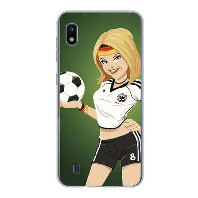 Produktbild von MuchoWow® Handyhülle Schutzhülle Hülle für Samsung Galaxy A10 Illustration eines Mädchens mit deutscher Kleidung und einem Fußball - Mädchen - Kinder Silikon Softcase Handy Hülle - Schutzhülle