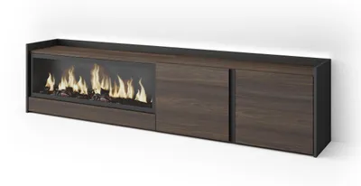 Produktbild von TV-Möbel Holzeffekt eiche schwarz 212x35x50cm Kamin mit Feuereffekt