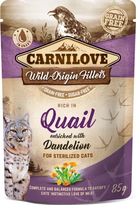 Image de Carnilove Cat Pouch caille avec pissenlit 85gx24