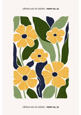 Image de Tableau mural encadré print No. 22 fleurs stylisées 65x97 cm, Tableau mural moderne pour décoration intérieure