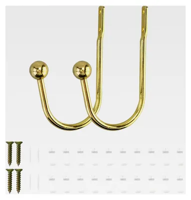Produktbild von 2 Stück Vorhanghalter, U-förmige Raffbügel in Gold mit 20 Gardinengleitern, Metall Vorhanghalterungen zur Wandbefestigung für Wohnzimmer und Schlafzimmer