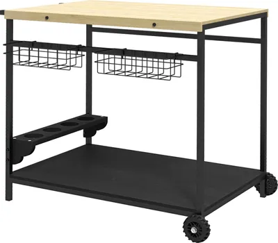 Produktbild von Servierwagen, Gartenrollwagen Mit 2 Ebenen, Barbecue Trolley Mit Aufbewahrungskorb, Outdoor Küchenwagen Mit Griff, Becherhalter, Tanne