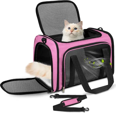 Produktbild von Transporttasche Katze Hund bis 8kg faltbar Schultergurt rosa 40x25x25