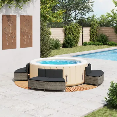 Produktbild von vidaXL Whirlpool-Umrandung Grau Poly Rattan und Massivholz Akazie