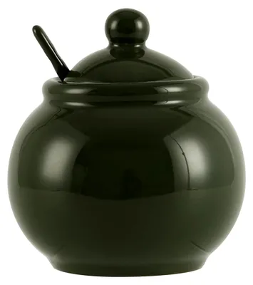 Produktbild von Zuckerdose aus Keramik mit Deckel und Löffel, Porzellan-Gewürzbox, 370 ml (grün)