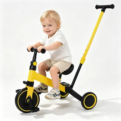 Produktbild von Laufrad Kinder 3 in 1 Wagen Schiebewagen abnehmbare Schubstange Gelb