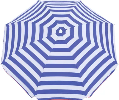 Produktbild von Yello Parasol UV50+ – 160 cm – Verstellbare Strandparasol in Blau/Weiß gestreift – Inklusive Tragetasche