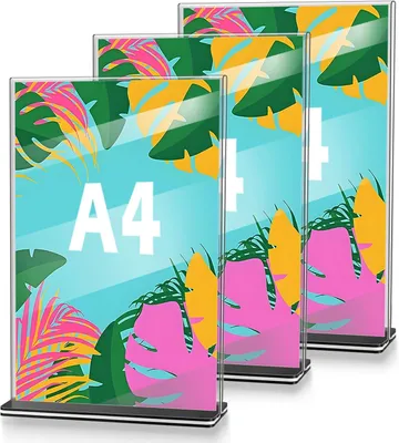 Imagen del producto de Soportes de acrílico transparente, 3 unidades, tamaño A4, para fotos y menús
