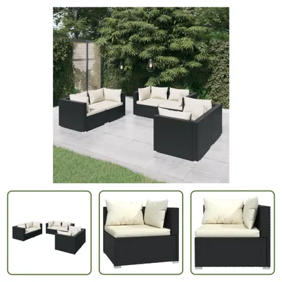 Produktbild von The Living Store 6-tlg. Garten-Lounge-Set mit Kissen Poly Rattan Schwarz