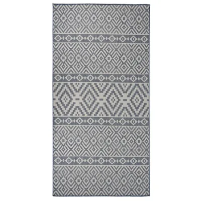 Image de The Living Store Tapis d'extérieur tissé plat 100x200 cm bleu rayé
