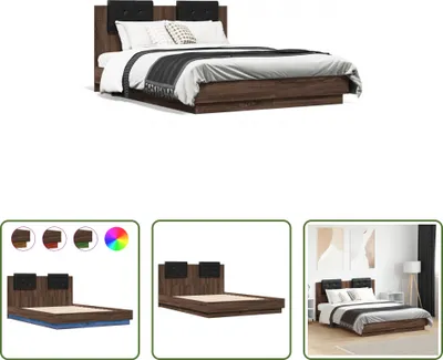 Produktbild von The Living Store Bettgestell mit Kopfteil und LED Braun Eiche-Optik 135x190 cm