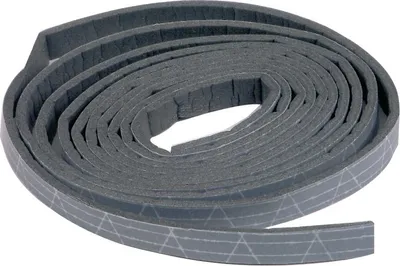 A rolled-up strip of gray foam sealant with a patterned edge.