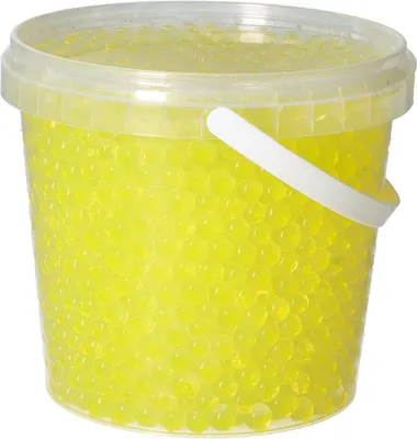 Produktbild von trendfinding 1 Liter Eimer Aqualinos Hydroperlen, Größe 0,8 bis 1,2 cm, Gelb
