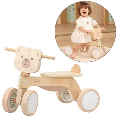 Productafbeelding van Viga Polarb houten zit-bruine teddybeer met zachte wielen