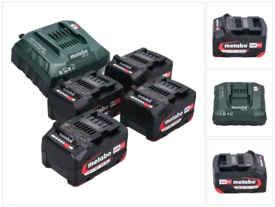 Image de Metabo Set de base 4x Batteries Li-Power 4,0 Ah 18V CAS Li-Ion + Chargeur ASC 55 (4x 625027000) (627044000)