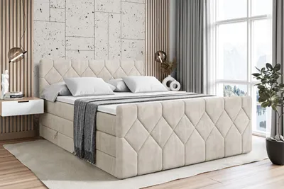 Produktbild von ALTDECOR Boxspringbett mit Fußteil, 2 Matratzen und Topper - 180x200 cm - CATOR-Z KING - Creme Samt - Polsterbett mit, H3- und H4- Matratzen, Bettkasten und Lattenrost, Bett mit Stauraum