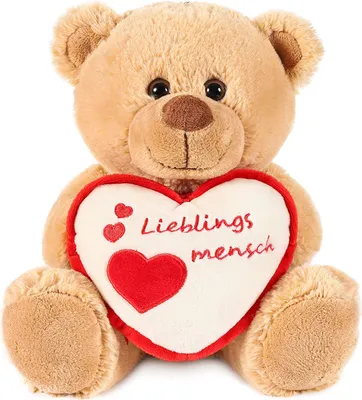 Immagine prodotto di BRUBAKER Orsetto di peluche con cuore rosso beige - persona preferita - 25 cm - Orsetto di peluche con cuore - marrone chiaro