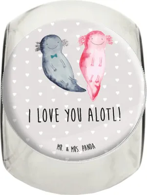 Produktbild von Mr. & Mrs. Panda Teedose Axolotl Liebe XL 2000ml - Grau Pastell - Geschenk, Kaffeedose, keksglas, Aufbewahrungsdose, für Frauen, Hocheitstag, Frischhaltedose, Vorratsglas