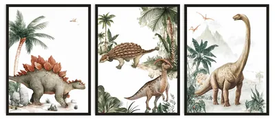 3er Set Dinosaurier-Poster, Aquarell, 30x40 cm, ungerahmt