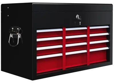 Produktbild von Werkzeugkiste, abschließbar, 3 Schubladen, Stahlgehäuse, 60x26x34cm, für Werkstatt Garage