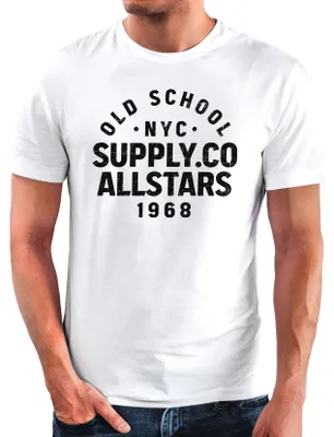 Produktbild von Herren T-Shirt Bedruckt Schriftzug Oldschool NYC New York City Allstars Fashion Streetstyle Neverless®  weiß-schwarz XL