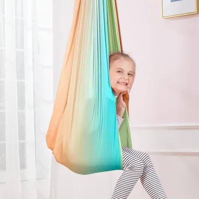 Obrázek produktu pro Dětská houpací síť, vnitřní terapeutická houpačka s 360° otočným stropním hákem, nastavitelná vzduchová houpací síť na jógu Oranžový sklon