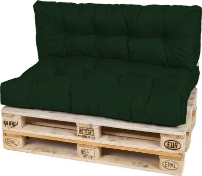 Produktbild von TexDeko Garden Palettenkissen 120x80x18cm wasserabweisend gesteppt Sitzauflage für Europaletten, UV-beständig (2-TLG Set, Dunkelgrün)