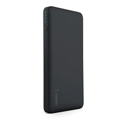 A black Belkin power bank is shown against a white background.
