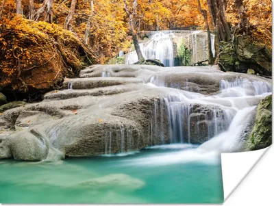 Produktbild von MuchoWow® Poster Wald - Wasserfall - Herbst 160x120 cm - Foto Plakat